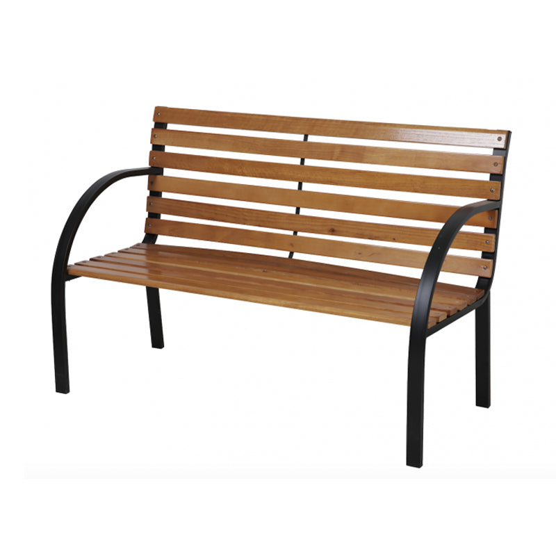 3 Seater Garden Patio Bench Oakwood Slats Metal Legs 122cm