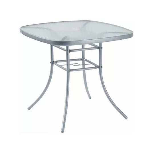 Garden Furniture Patio Table Outdoor 80 X 80cm Silver Steel With Umbrella Stand Hole On Top