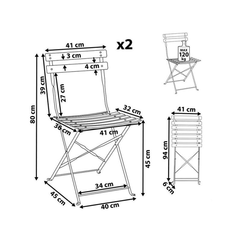 Folding Garden Chairs In Heavy Duty Black Metal Frame