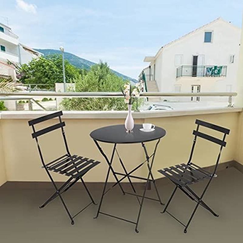 Metal Black Patio Garden Bistro Set of Folding Table and 2 Chairs