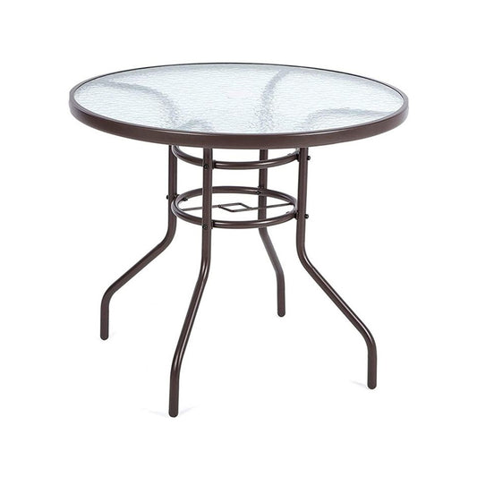 Round 4 Seater Brown Patio Table 80cm Diameter With Dual Support Steel Frame