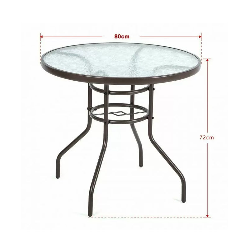 Round 4 Seater Brown Patio Table 80cm Diameter With Dual Support Steel Frame