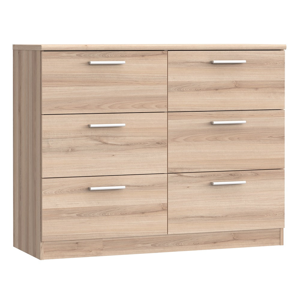 Bronte 3+3 Wide Drawer Chest - Oak Finish